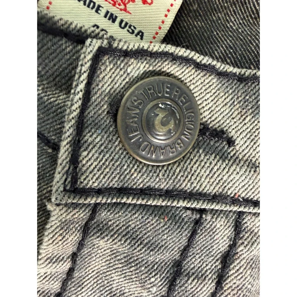 True Religion Joey Mens Gray Acid Wash Black Triple Stitch Jeans Size 40x33 USA